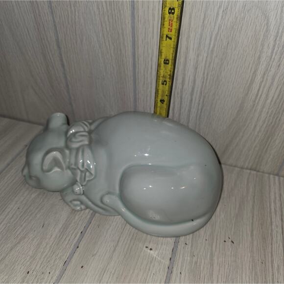 Vtg Andrea By Sadek Ceramic Sleeping Cat Large Figurine Celadon Blue Japan - Picture 6 of 7